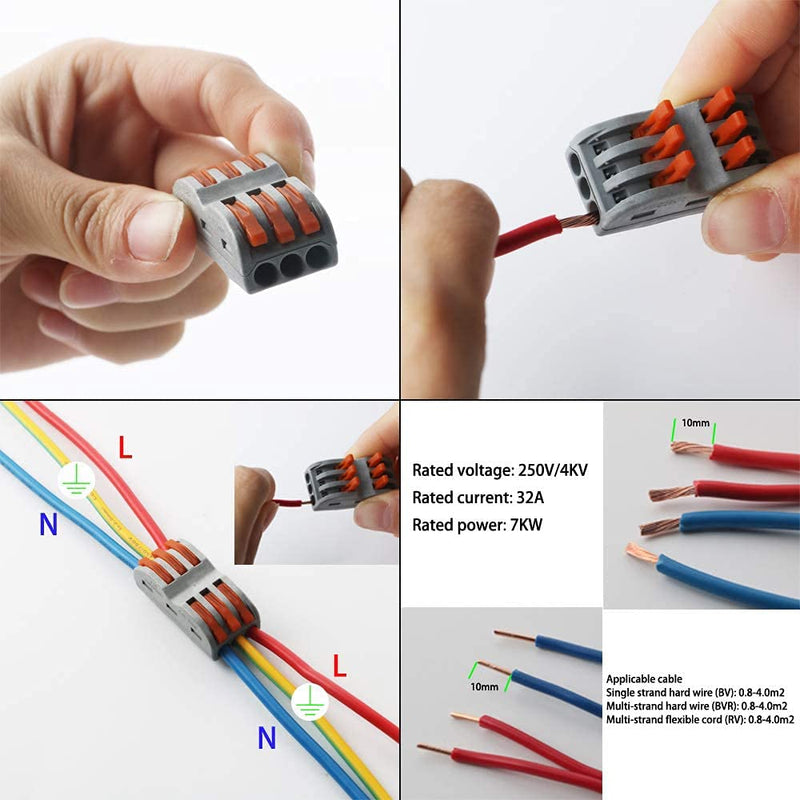 Cable connector, CESFONJER SPL-3 connection clamps, quick connection clamp cable connector, with operating lever Bilateral conductor clamp (12 pcs) SPL-3/12 pcs
