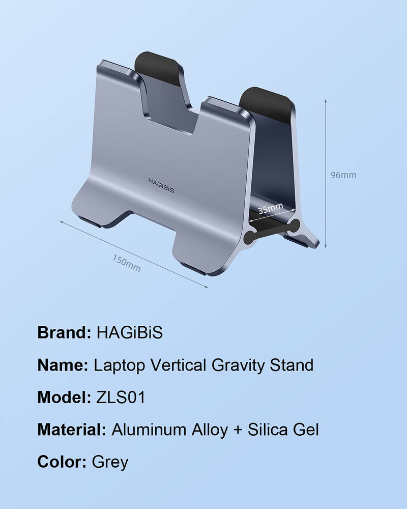 Hagibis Vertical Laptop Stand Desktop for Desk Gravity Locking Holder Dock Save Space Improves Airflow for MacBook Pro, Mac mini, Surface, HP, Dell, Chrome Book (Grey Alloy) Grey Alloy