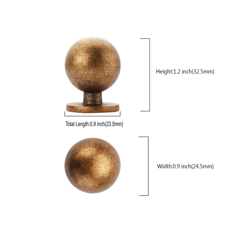 9BUILD 10 Pack 1.2 Inch Antique Brass Round Drawer Knobs - Vintage & Retro Dresser & Cabinet Knobs