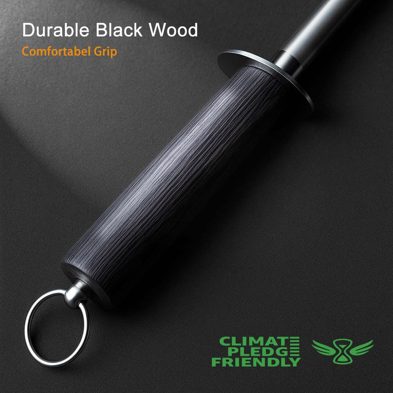 【𝐂𝐨𝐦𝐦𝐞𝐫𝐜𝐢𝐚𝐥 𝐆𝐫𝐚𝐝𝐞】Honing Rod,12" Knife Sharpener Rod Knife Sharpening Steel Rod Adopt 66HRC Hard Alloy Steel Material With Rosewood handle for Knives 12’