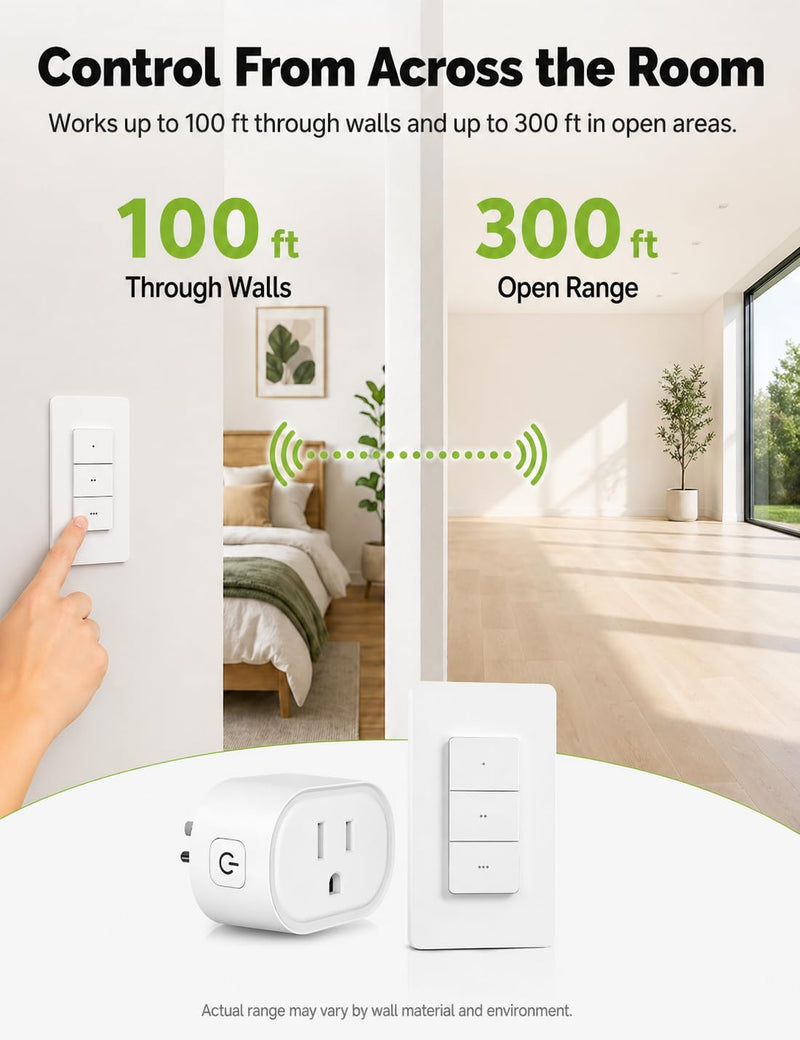 MOES Remote Control Outlet Switch, Wireless Remote Switch, No Wiring Needed, 300 ft Open Range, 15A 1600W Programmable On Off Outlet for Lights Lamps Fans Appliances, 2 Outlet & 2-Channel Switch 2-Channel Switch & 2 Outlet