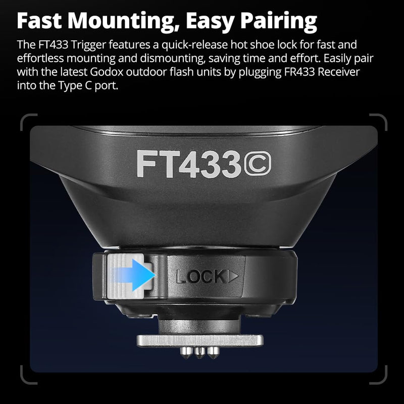 Godox FT433 N FT433-N TTL Wireless Flash Trigger for Nikon Cameras,Built-in Wireless 433MHz,1/8000s,0-100m,LCD Screen,32 Channel,1-99 ID,Front and Rear Curtain Sync