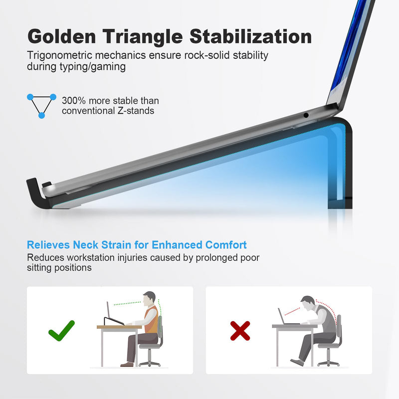 TENOC Foldable Laptop Stand for Desk, Universal Laptop Riser Ventilated Holder Mount Compatible with MacBook, Notebook, ASUS, Acer and More, Black