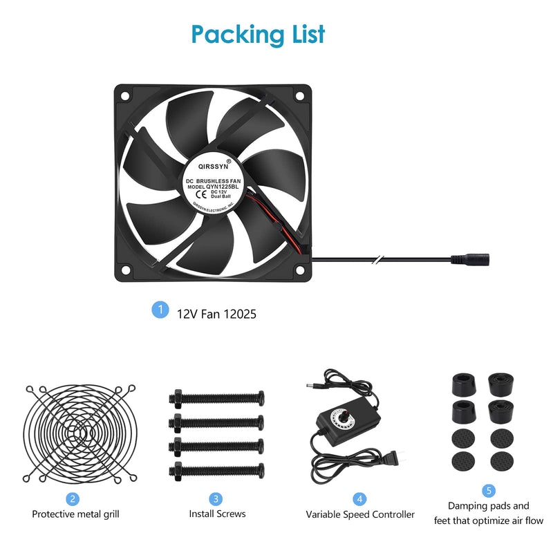 120mm AC Powered Fan with Vriable Speed Controller, AC 110V to 220V Vriable Speed Fan for Receiver Amplifier DVR PlayStation Component Cooling QYN1225BSP
