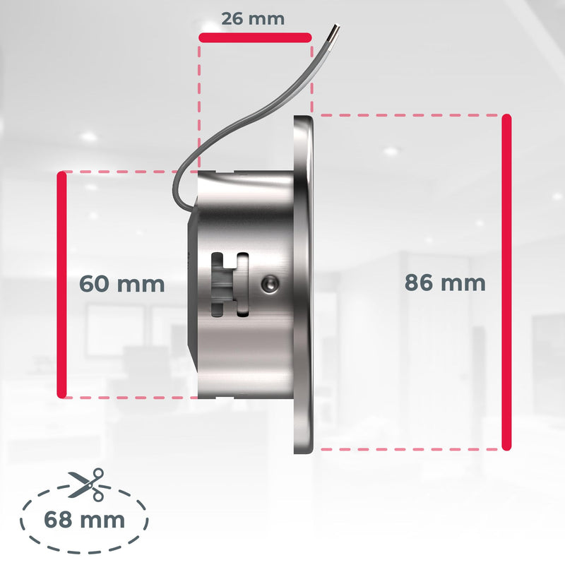 BKLicht - Set of 5 LED recessed spotlights 230V swiveling, warm white light color, hole size 68mm, LED spot, flat, ceiling spots, LED spots, recessed lights, recessed spots LED, 86x26 mm, matt nickel set of 5 86x26 mm