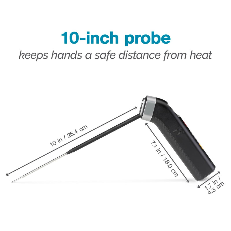 Polder Grill Partner Instant Read Thermometer for Grilling with Foldable 10" Probe, 10 Preset Temperatures and Built-in Torch Light