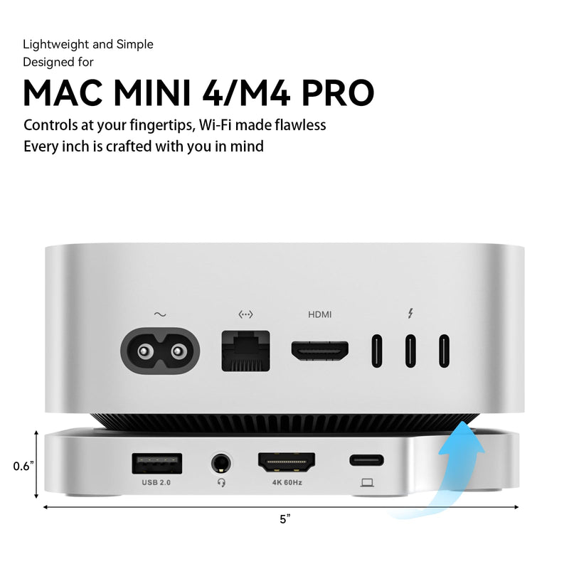 Minisopuru iExpandMate MINI4PRO Mac mini M4 Dock with 4K@60 HDMI, 8TB M.2 NVMe SSD Enclosure, Mac mini Hub & Stand for Mac mini M4 and M4 Pro 2024 (TF/SD Slot, 3* USB-A 2.0, Audio) | Silver