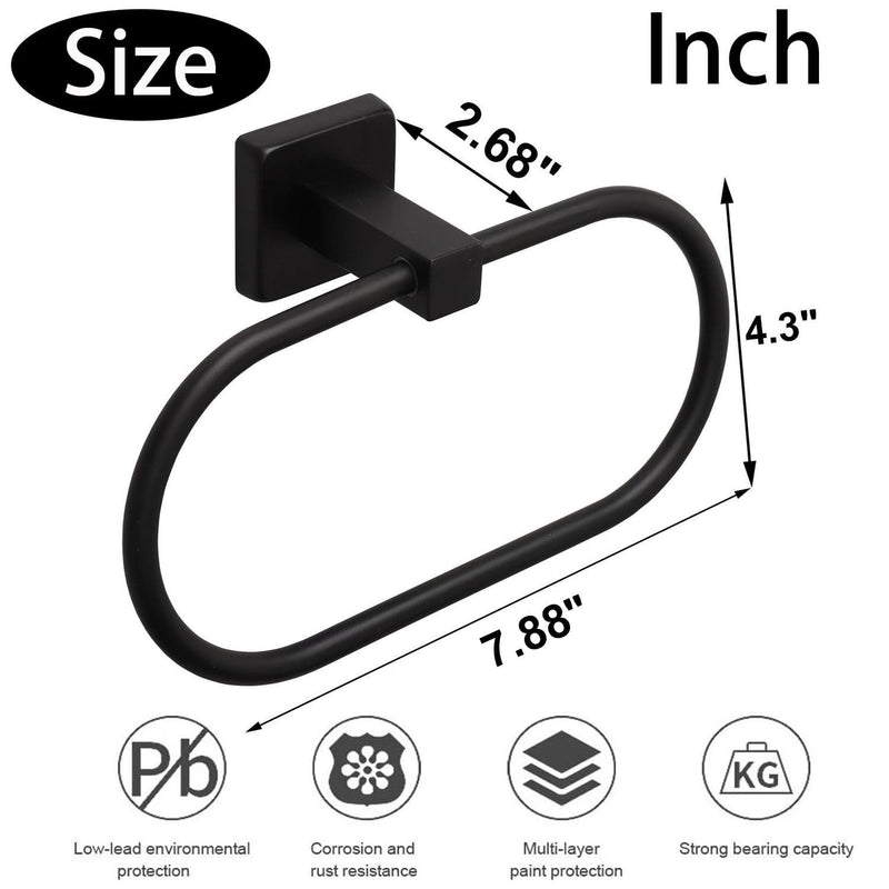 TocTen 2 Pieces Towel Ring/Hand Towel Rack - Thicken SUS304 Stainless Steel Bathroom Hand Towel Holder Heavy Duty Unique Oval Hand Towel Hanger Wall Mounted for Bathroom Kitchen Sink（Matte Black） Matte Black 7.88 Inch without Shelf (2 Pack)