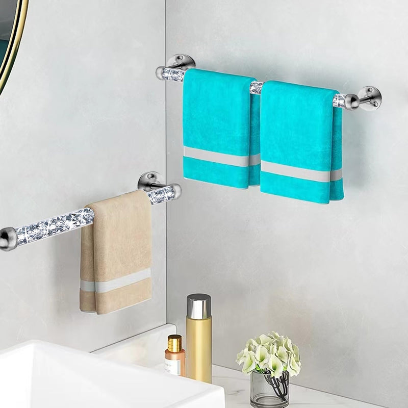 Meetart Crushed Diamond Glass Towel Bar for Bathroom,Set of 2 Towel Rods Wall-Mounted ,Towel Racks for Bath Towels,Hand Towels(15.5”) 15 inch Silver