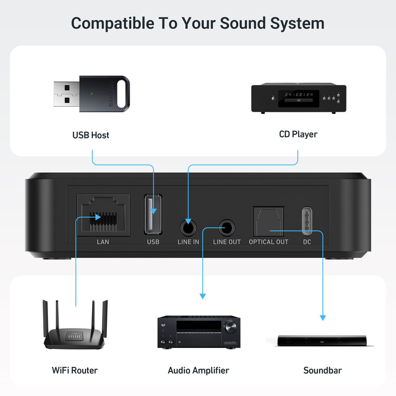 Arylic LP10 Wireless Music Streamer, Supports AirPlay 2, Apple Home and Spotify & Tidal Connect Multiple Streaming Options,5G WiFi and Bluetooth Preamplifier with App, Remote Control.