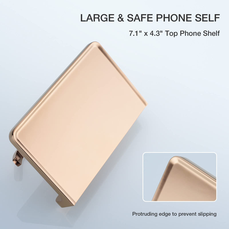 TRUSTMI Toilet Paper Holder with Phone Shelf, Bathroom Accessories Tissue Roll Dispenser Storage Wall Mounted, Plated Rose Gold 7.1" x 4.3"