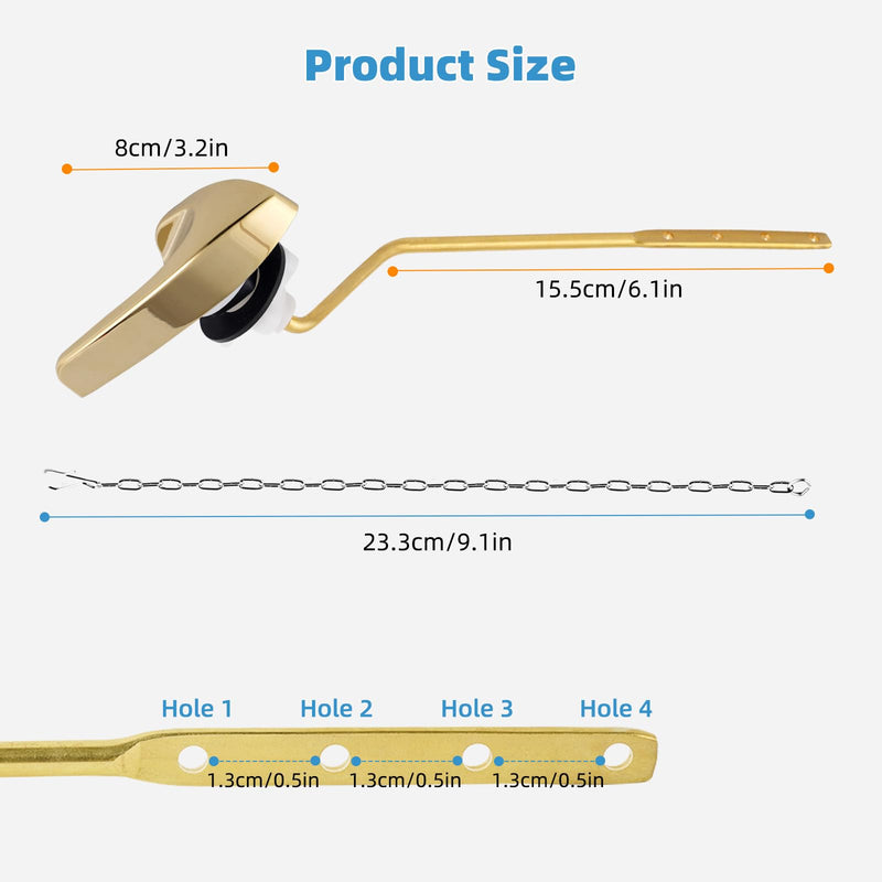 Universal Polished Gold Toilet Handle Replacement, Side/Angle Mount | Toilet Flush Handle Lever Compatible with Kohler K-GP30324-CP/TOTO/American Standard, Adjustable Stainless Steel Chain Side Mount 1 Pack