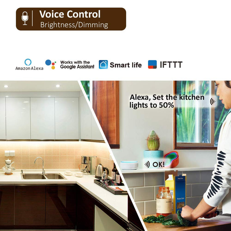 Smart Under Cabinet Lights Work with Alexa, Google,Siri, LED Light for Kitchen Shelf Counter Lighting with App, Voice Activated Dimmable and Linkable Warm to Cool White (3 Lights Bar Kit) 3 Lights Bar Kit