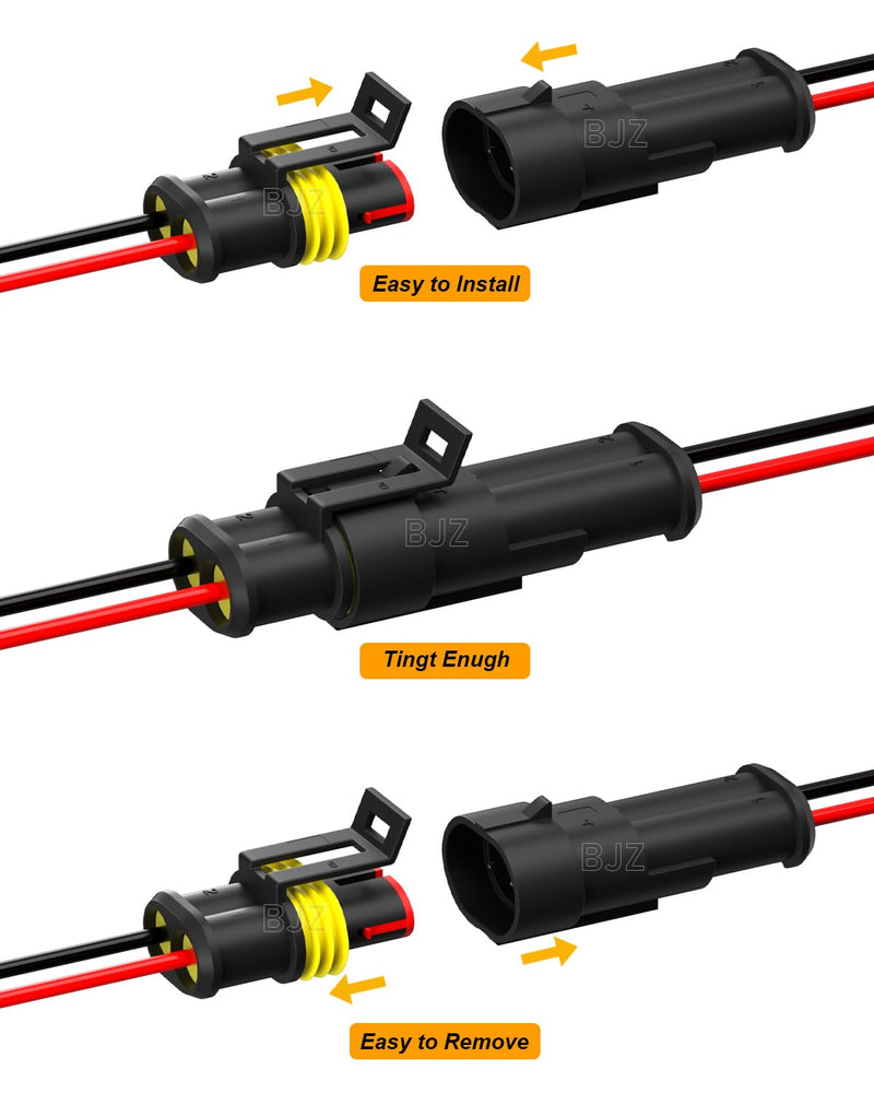 BJZ 2 Pin Car Connectors BJZ Waterproof 22AWG Automotive Electrical Connectors, Quickly Connect or Disconnect 2-Wires Connectors for Car Trailer Truck Bus Van Marine Boat Yacht (10 Kits) 2 PIN Connectors