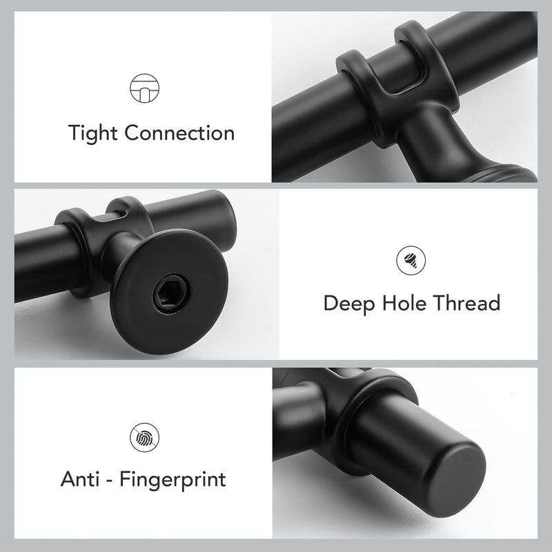 Black Cabinet Handles Black Cabinet Pulls 10 Pack 3-3/4 Inch Hole Center | Modern T-Bar Shape with Round Base, 6 Inch Overall Length, Easy Installation for Cabinets & Drawers