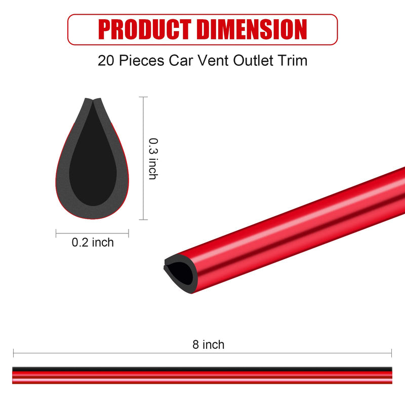 20 Pieces Universal Car Air Conditioner Vent Trim Decoration Strip Accessories, Waterproof Flexible Shiny Auto Car Vent Interior Accessories for All Air Vent Outlet (A-Red - 20 Pieces) A-Red - 20 Pieces
