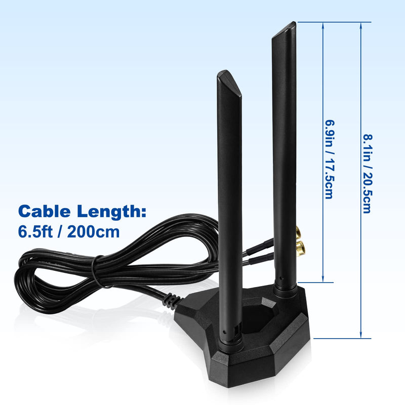 Eightwood Dual Band WiFi Antenna 2.4GHz 5GHz RP-SMA WiFi Antennae with 6.5ft Extension Cable for PC Desktop Computer PCI PCIe WiFi Bluetooth Card Wireless Network Router 8dbi wifi antenna