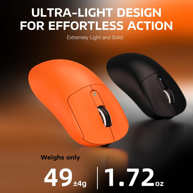 ATTACK SHARK X3 Wireless Gaming Mouse, 49g Ergonomic Computer Mouse, Triple Modes PAW3395 26K DPI Optical Sensor, 200h Battery Life, Programmable Buttons, Gaming Accessories for PC/Laptop/Mac(Orange) Orange
