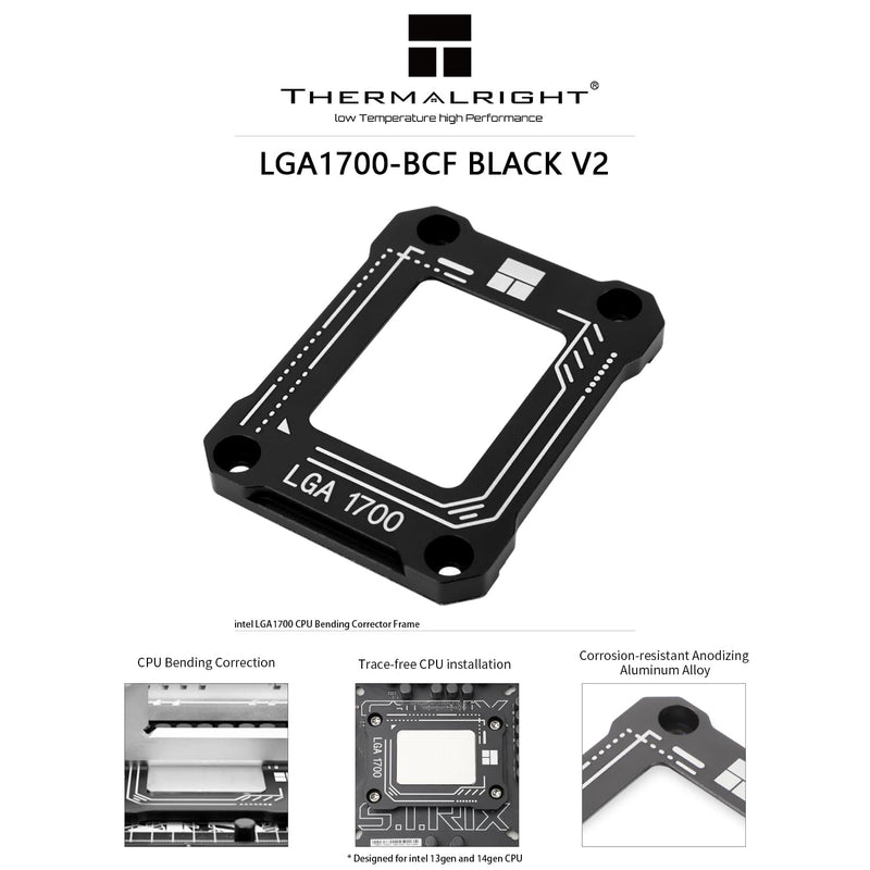 Thermalright LGA1700-BCF Black V2 CPU Retainer,Intel 12/13/14th Anti-Bend Retainer, LGA1700 CPU Retainer Clamp, LGA17XX Corrective CPU Bend Retainer, Standard for Heat Sinks(LGA1700 BCF Black V2)