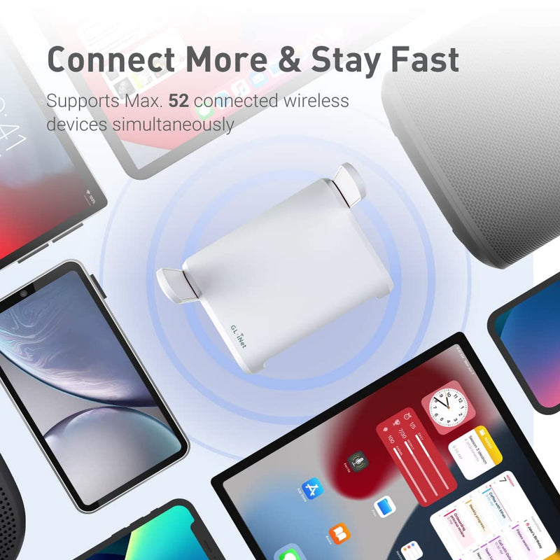 GL.iNet GL-SFT1200 (Opal) Portable WiFi Travel Router, Mini VPN Wireless Router for Fiber Optic Modem, Mobile Internet WiFi Repeater, Dual Band Openwrt Computer Routers, Home/Business/RV/Cruise White