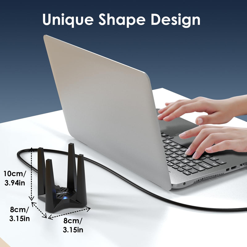 USB WiFi 6E Adapter for Desktop PC, AX5400 Triple Band Wireless Network Adapter with 2.4GHz/5GHz/6GHz High Gain Antennas, MU-MIMO, OFDMA, WPA3, Windows 10/11