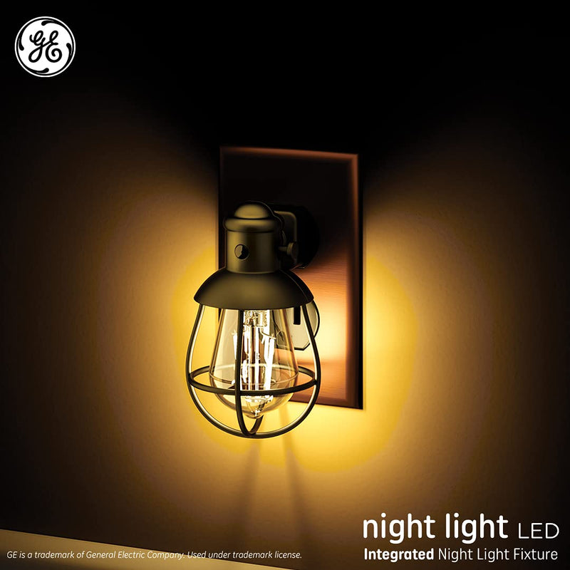 GE LED Vintage Style Night Light, Farmhouse Style Integrated LED Plug-in Fixture, Warm Candle Light (4 Pack) 10043168526569