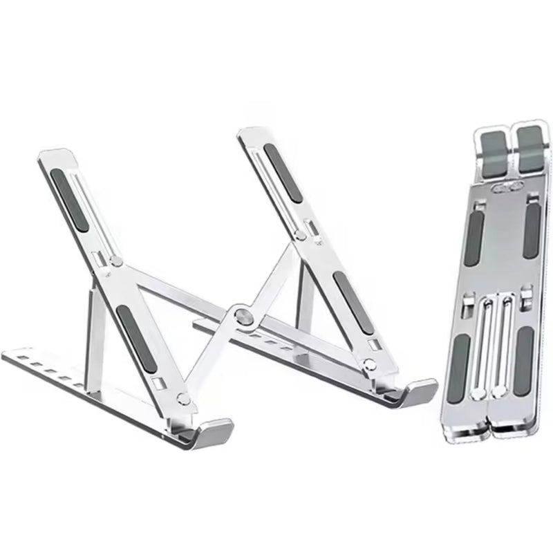 Adjustable Aluminium Laptop Stand for Desk, Ergonomic Foldable Portable Notebook Holder, Compatible with MacBook Pro/Air, Dell, HP, Asus, Lenovo, 10-15.6" Laptops (Silver) Grey Silver