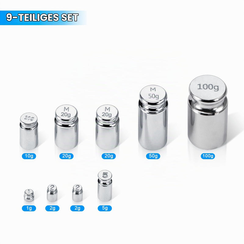 GRAM PRES Calibration Weights, Stainless Steel Scale Calibration Weight Kit | 210g, 9 pieces 1g 2g 5g 10g 20g 50g 100g calibration weight with storage box, tweezers for digital scale