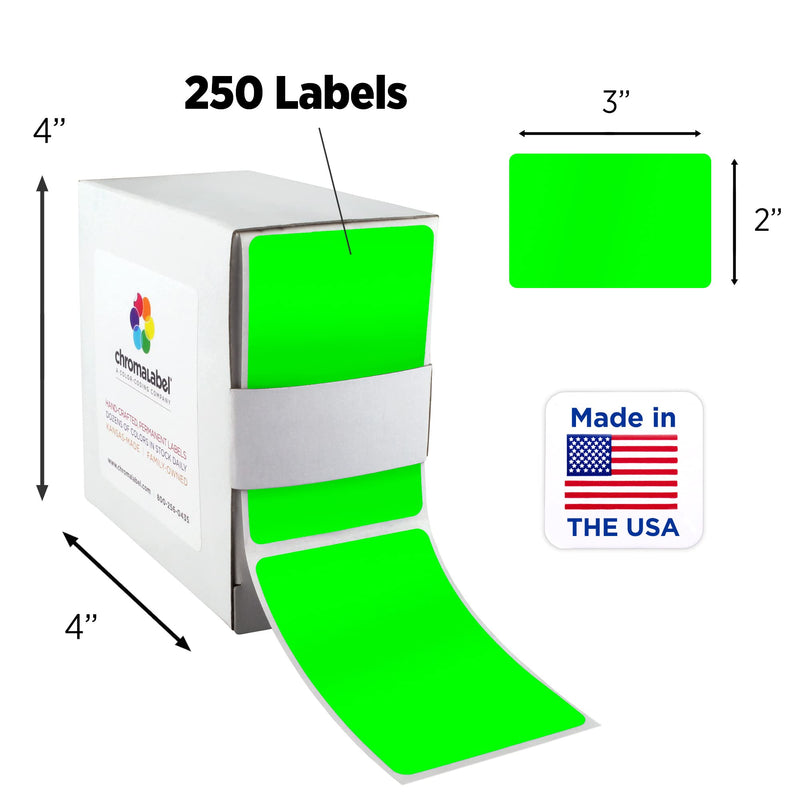 ChromaLabel 2 x 3 inch Permanent Color Code Rectangle Labels, 100 Stickers per Dispenser Box, Fluorescent Green