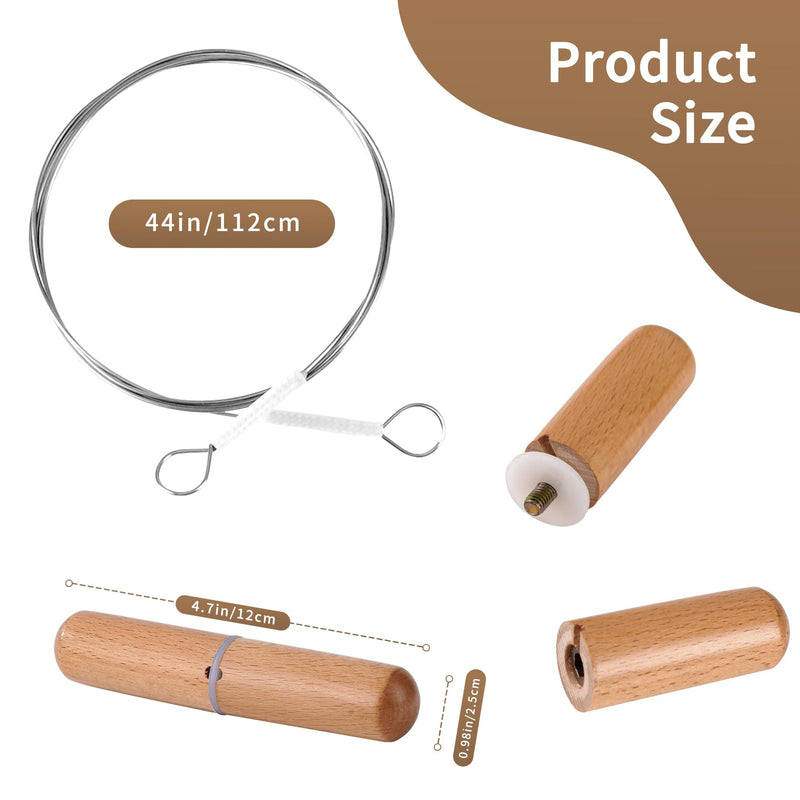 Stainless Steel Cheese Slicer Wire 44"Long-For Soft and Hard Cheese (2 Beech wood handles + 3 Cutting Replacement Wires 44") 44' burlywood handle