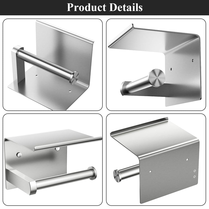 Tindbea Heavy Duty Toilet Paper Holder with Shelf, Adhesive or Screw Wall Mount Toilet Tissue Roll Holder, Rustproof & Multifunctional Stainless Steel Bathroom Storage Dispenser (Brushed Nickel) A-brushed Nickel