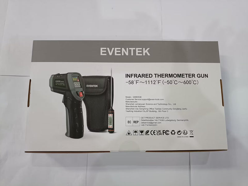 Eventek Infrared Thermometer, [3 in 1] -50°C～600°C (-58°F~1112°F), IR Pyrometer Non-Contact Digital Laser Temperature Meter with Meat Thermometer & Bag, for Kitchen/Barbecue/Industry