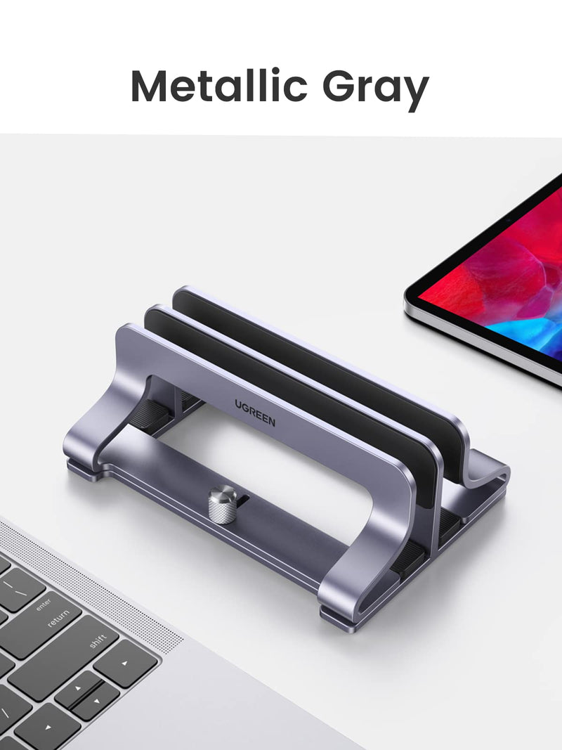 UGREEN 2-Slot Vertical Laptop Stand Holder Desk Compatible with MacBook Pro Air Laptop Stand Desktop Adjustable, Lenovo Ideapad, Surface Book, HP Notebook, Dell Chromebook Up to 17.3 Inch, Space Gray