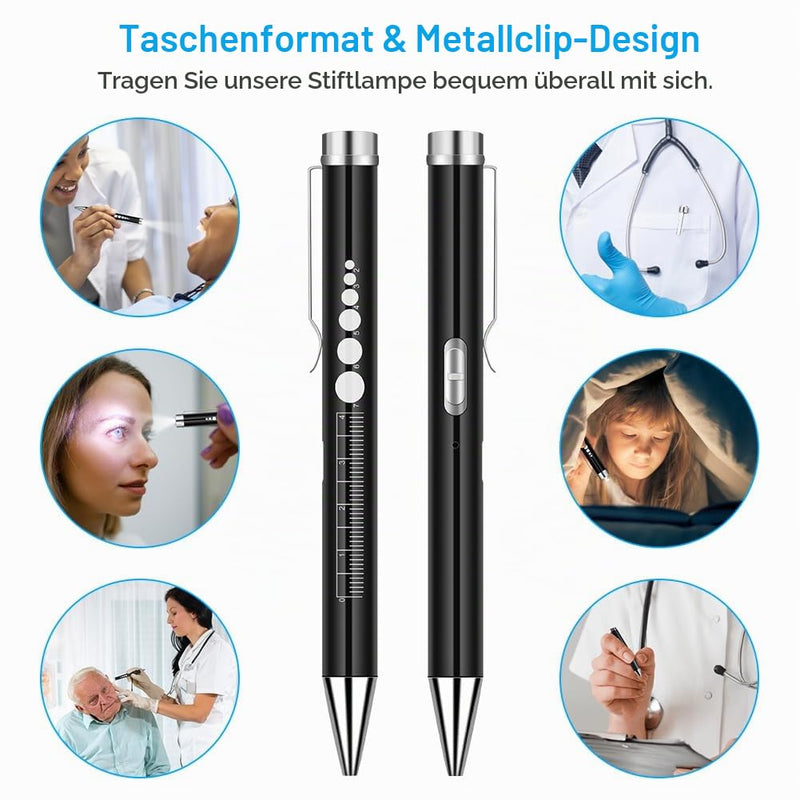 Flintronic Pupil Light Medicine, Diagnostic Light Nurse Emergency Service Accessories, with Pupil Meter & Ruler & Writeable Lead, USB LED Pen Lamp for Nurse Doctor 1 piece black