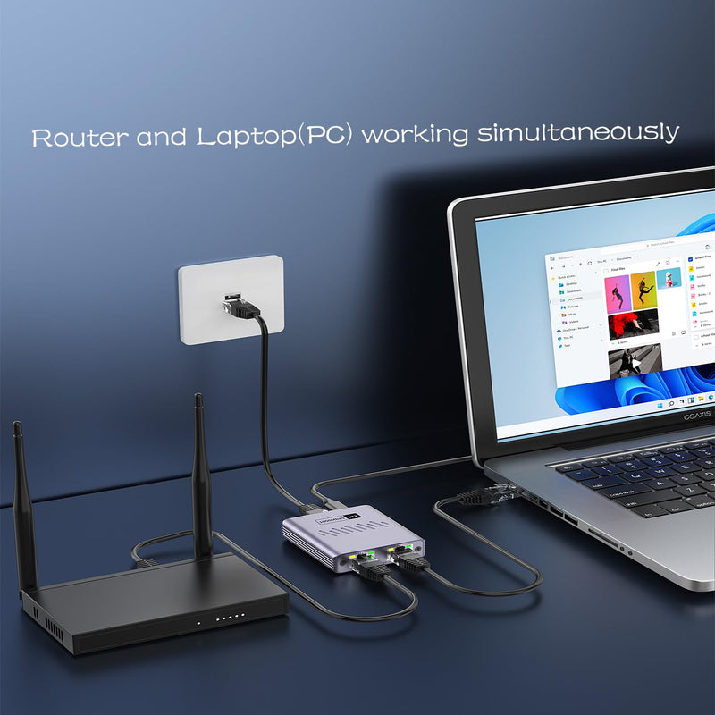 Gigabit Ethernet Splitter 1 to 2 High Speed, 1000Mbps Internet Splitter 1 in 2 Out, LAN Splitter with USB Power Cable, RJ45 Splitter for Cat5/5e/6/7/8 Cable(2 Devices Simultaneously Networking)