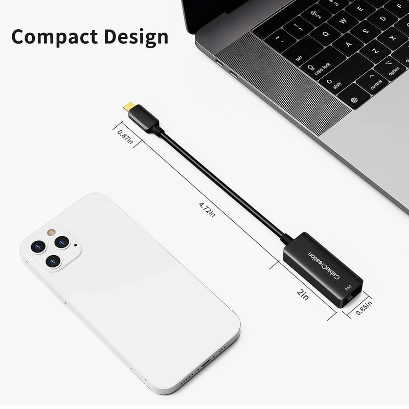 CableCreation USB C to 2.5G Ethernet Adapter, USB C 3.1 to RJ45 2.5 Gigabit LAN Thunderbolt 3, Compatible with MacBook Pro MacBook Air iPad Pro Surface Pro 7 Dell XP15 13 Chromebook Windows Mac OS 2.5Gbps