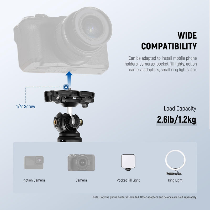 NEEWER TP38 Phone Camera Tripod, 15" Extendable Selfie Stick Metal Tripod Stand with Phone Holder, Action Camera Adapter Compatible with Hero 12 11 10 9, 360° Ball Head Travel Tripod for Vlogging