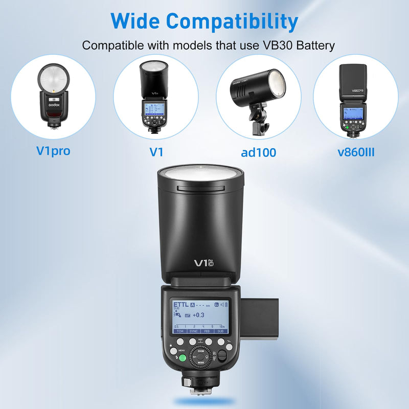 GODOX V100 V1 V1Pro Battery Replacement V30 Battery with Type-C Charge 7.2V/2980mAh for V100C V100N V100S V1Pro-C V1Pro-N V1Pro-S V1C V1N V1S Camera Flash (VB26 Upgrade)