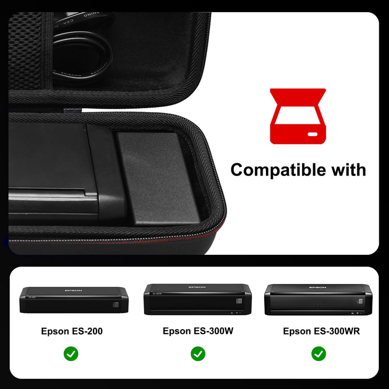 LTGEM Hard Case for Epson Workforce ES-200 / ES-300W / ES-300WR Portable Document Scanner - Travel Protective Carrying Storage Bag for Epson ES-200 Scanner