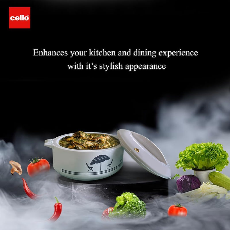 Cello Chef Deluxe Insulated Hot Pot Casserole 1500, White | Spacious 1250ml Capacity Provides Ample Storage and Serving Space for Everyday Family Dining Capacity: 1250 ML Approx.