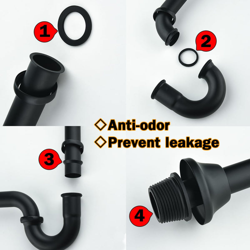 RANDOM Matte Black P Trap Bathroom Sink U-Shape 1-1/4 inch Sink Trap with Slip Joint Extension Tube,Adjustable Height Sink Waste Drain Bottle P-Trap Kit,Brass Basin Sink Plumbing.RD83555MB-L