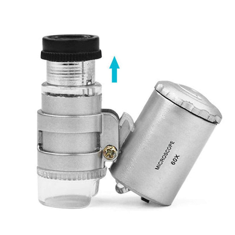 KINGMAS Mini 60X LED Microscope, Pocket Microscope Magnifying Glass Microscope for Jeweler Adjustable Magnifying Glass with UV Light