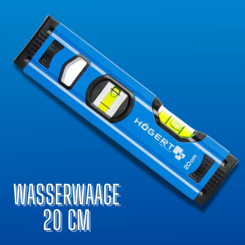 Högert Technik - spirit level 20 cm, has 2 spirit levels: 0 ° / 90 °, spirit levels made of aluminum, shock-absorbing end caps, size: 20 × 5.65 × 2.1 cm, HT4M001-D blue