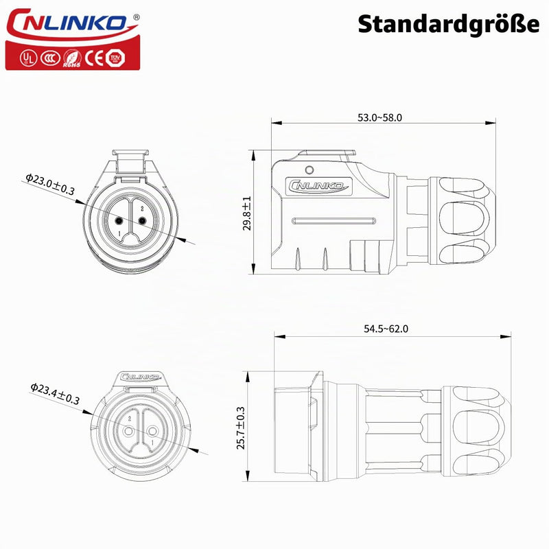 CNLINKO LP-16 2 Pin Industrial Waterproof Connector, IP68 Round Connector, PBT Plastic Housing Quick Plug Aviation Connector M16 Male and Female (2 Pin) 2 Pin