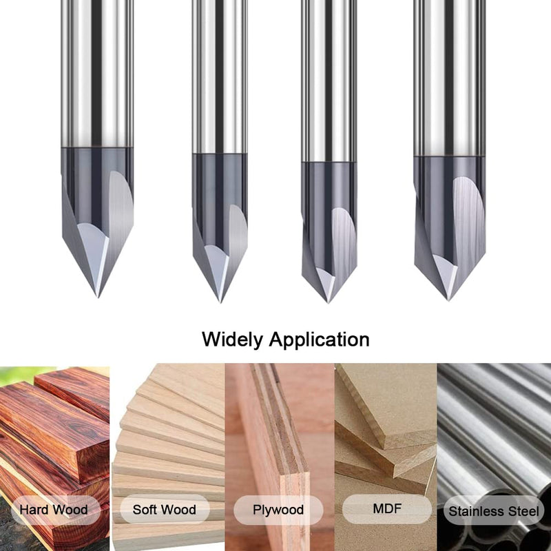 ASNOMY 4 pieces solid carbide chamfer cutter 3 flutes V groove cutter 60 degree and 90 degree CNC milling cutter end mill with TiAlN coating for machine tools and chamfering 4 pieces 4mm & 6mm, 60° & 90° angle