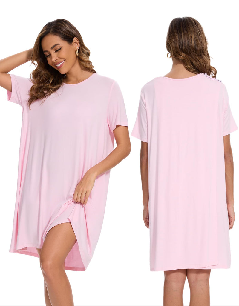 AVIIER 100% Cotton Hospital Gowns for Women Open Back Tear Away Post Shoulder Surgery Dress Adaptive Clothing Nightgowns Medium Pink