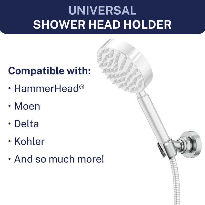 HammerHead Showers® Solid Metal Handheld Shower Head Holder Wall Mount – Chrome – Adjustable Screw Mounted Shower Wand Holder with Pivot Ball – Shower Hose Holder, Fits Most Handheld Shower Heads