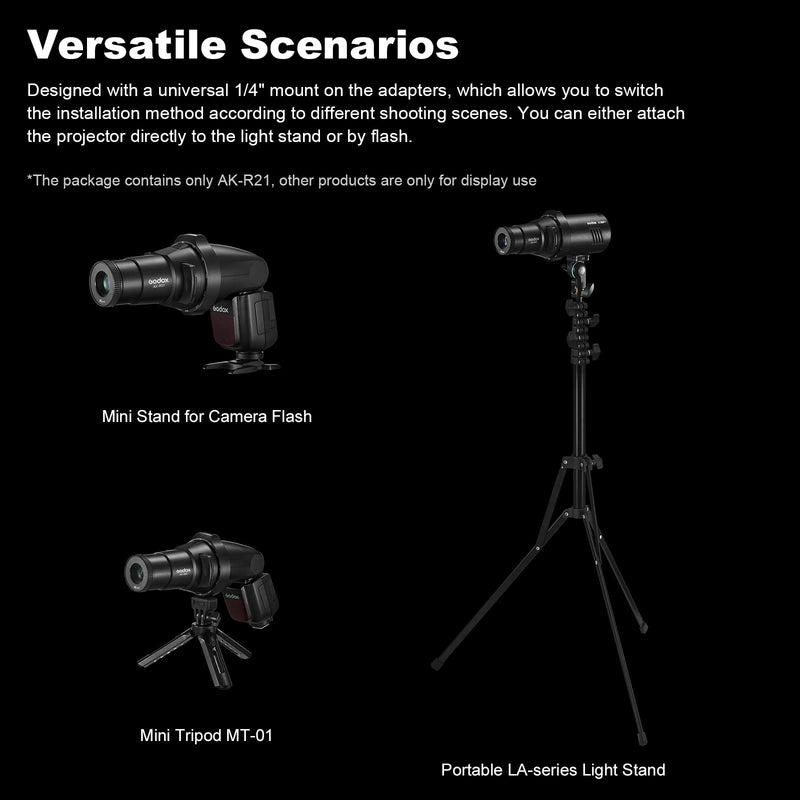 Godox Ak-R21 Conical Snoot Flash Projection Attachment Kit with 65mm Lens and 10pcs Transparency Set with 1/4 Screw for Godox AD100PRO AD200PRO V1Pro, TT685II, V850II V860II, V860III Flash