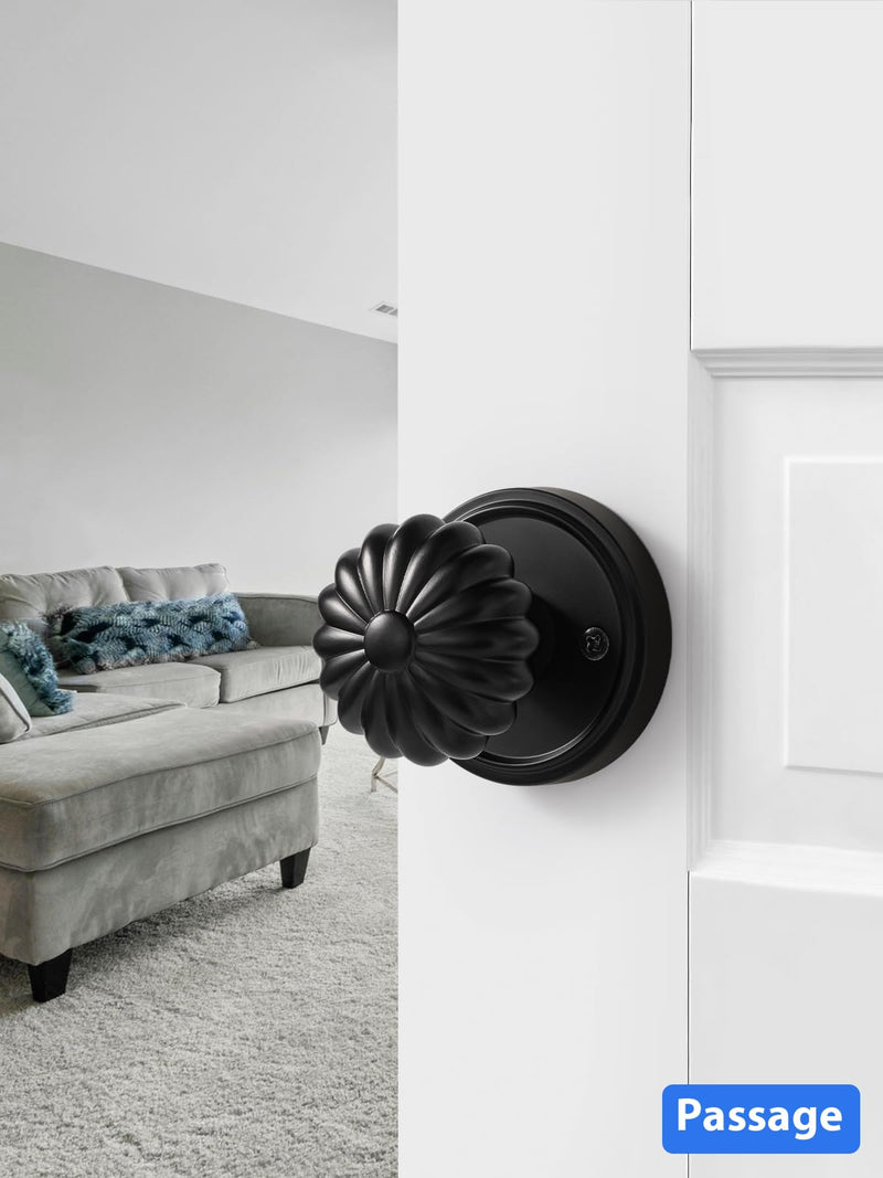 Black Passage Door Knob, Interior Kitchen Pantry Door Handle Hall Closet Door Knob Without Lock, Aluminium Alloy Knob, 1 Pack Black