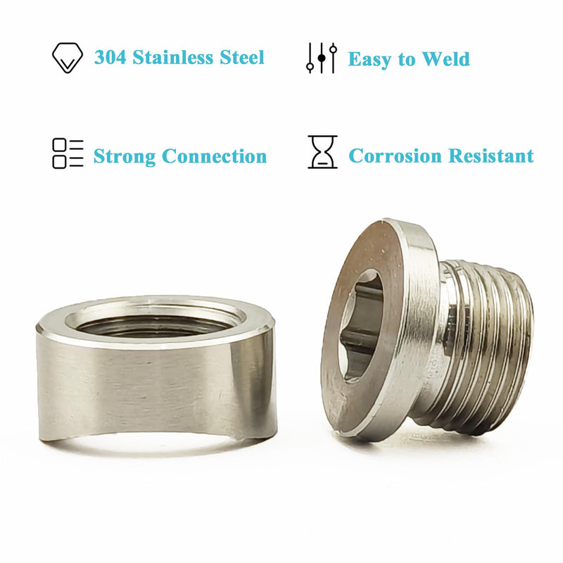 O2 Oxygen Sensor Bung, Universal 304 Stainless Steel Oxygen Sensor Mounting Bungs and Plugs, M18x1.5 Thread Oxygen Sensor Fittings Weld-in Bung, Suitable for 3 inch Pipe- 2 Bungs/2 Plugs Fit 3 inch Pipe